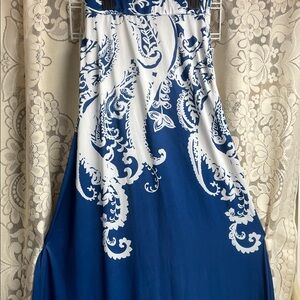 R & B Collection Elegant Blue and White Maxi Skirt